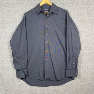 Van Heusen Mens Dark Gray Checkered Flex Regular Fit Long Sleeve Button‎ Down 16